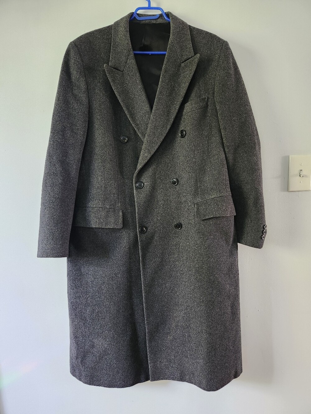 Vintage Churchill Virgin Wool Overcoat, Dark Grey, Double Breasted, Fall Coat